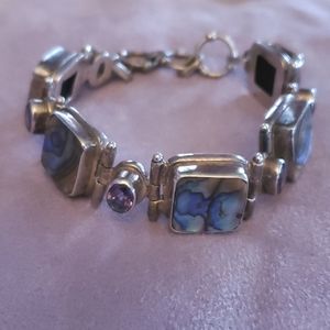 Vintage Sterling Silver, Abalone, Amethyst Bracelet